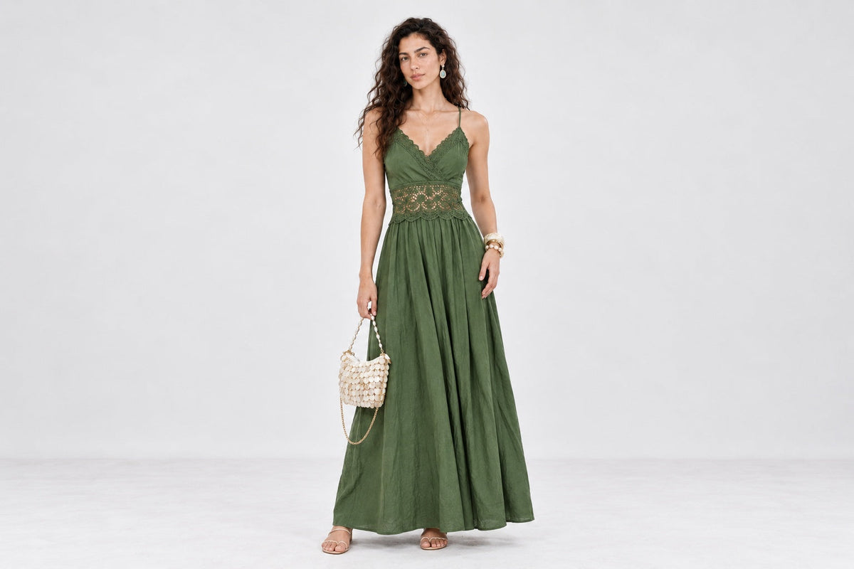 Dark Olive Crochet Lace Maxi