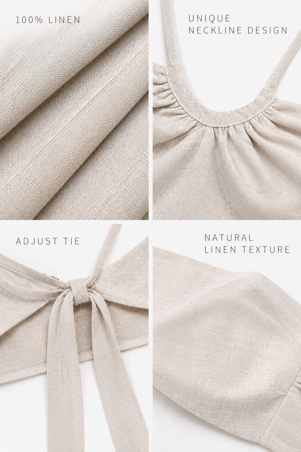 Flaxen Linen Halter Crop Top with Built-In Pads