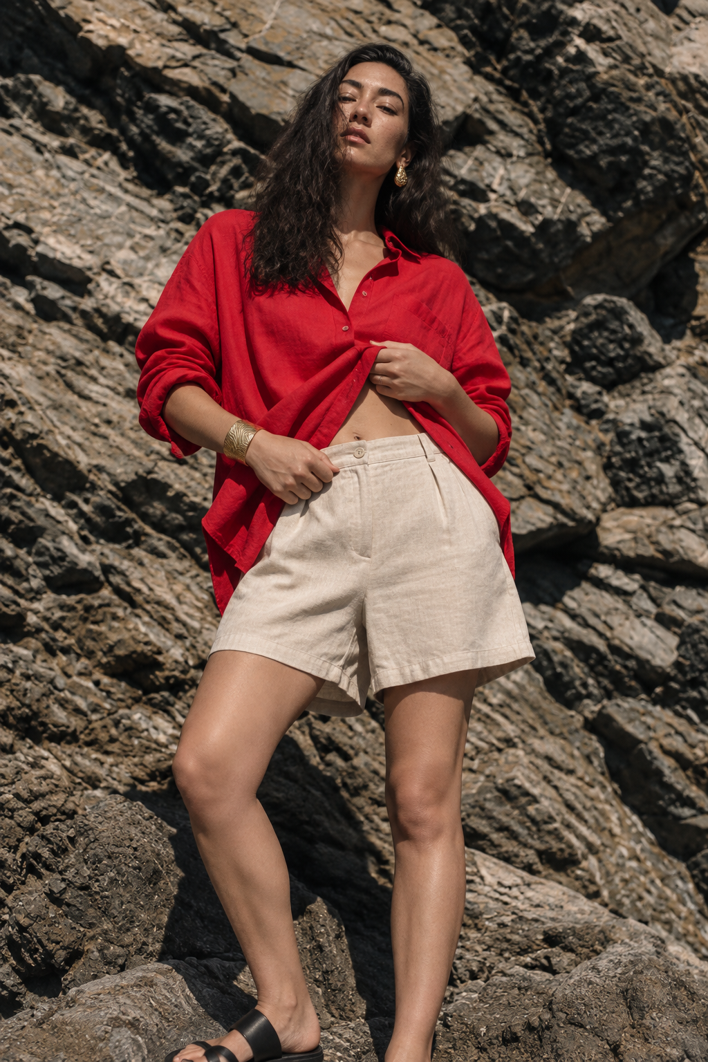 Red Linen Sun Shirt