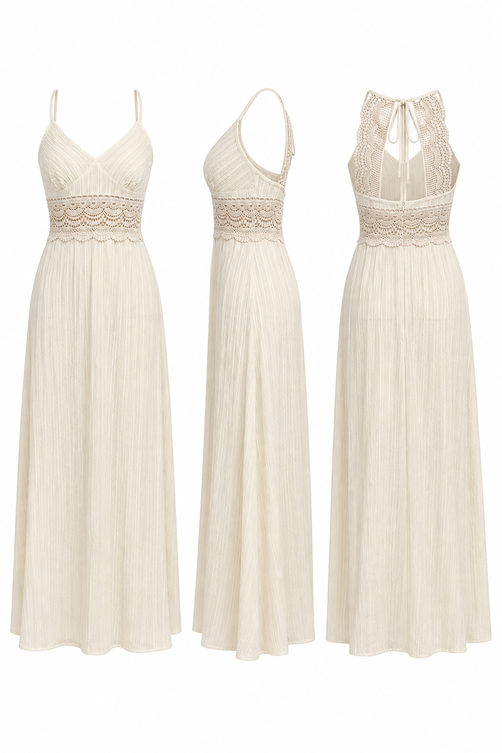 Apricot Crochet Lace V-Neck Maxi Dress
