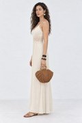 Apricot Crochet Lace V-Neck Maxi Dress