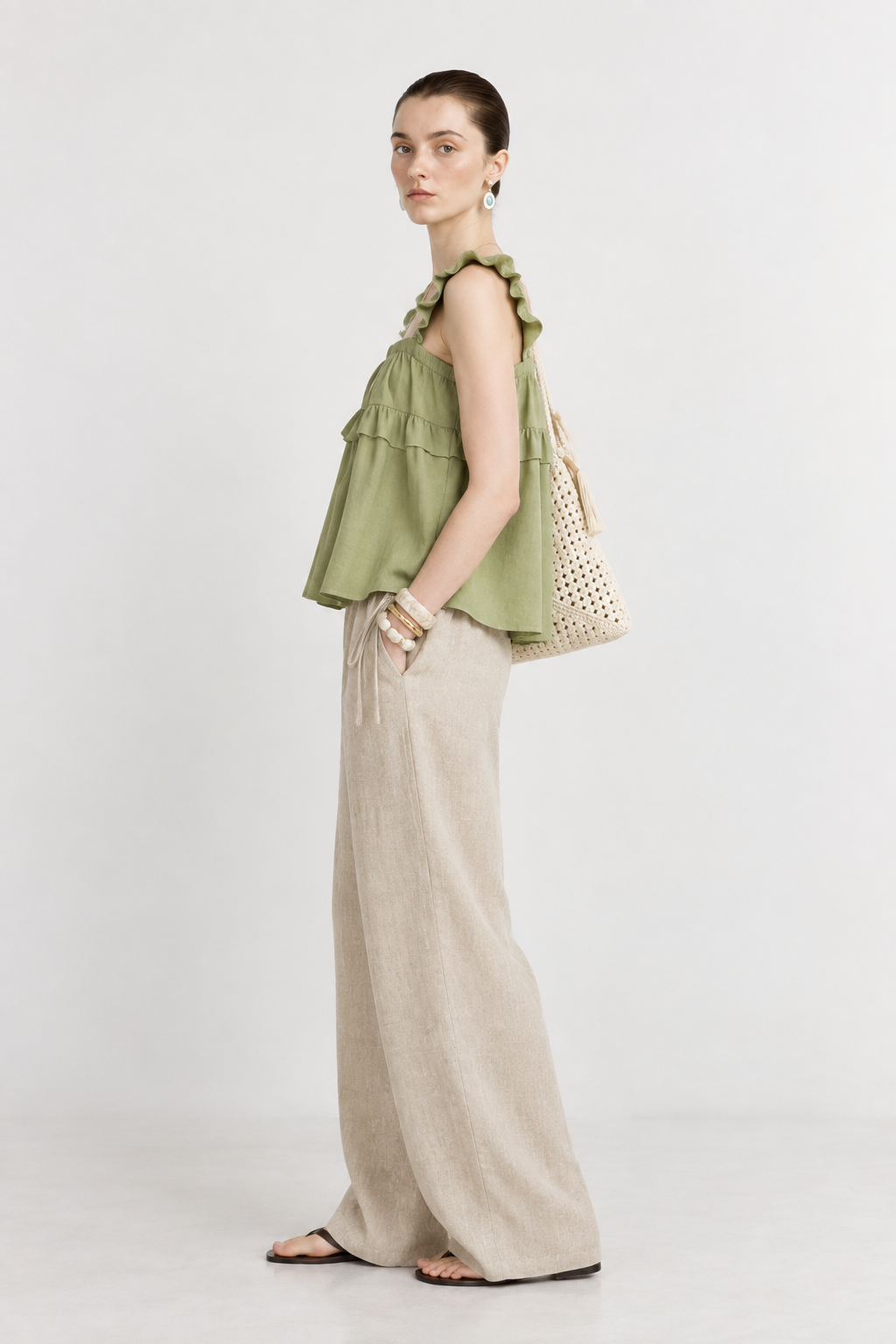 Apricot Linen Straight Leg Pants
