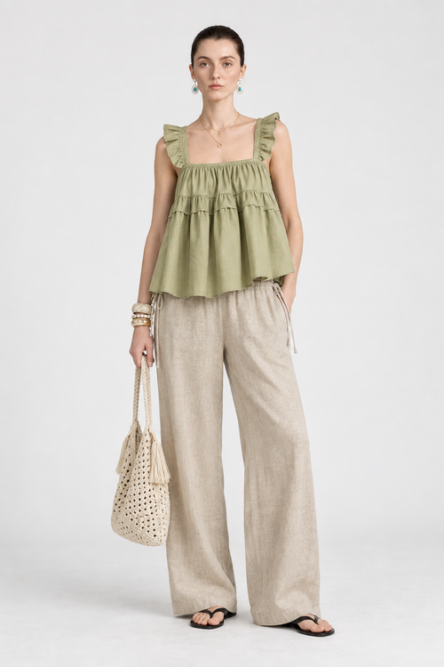 Apricot Linen Straight Leg Pants