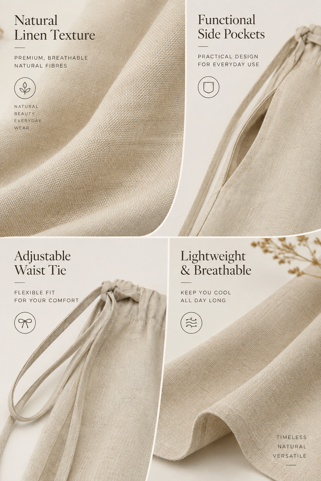 Apricot Linen Straight Leg Pants
