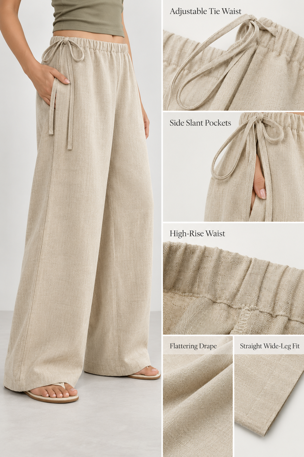 Apricot Linen Straight Leg Pants