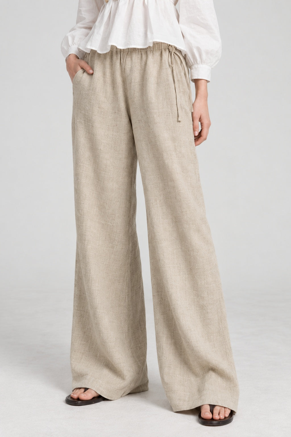 Apricot Linen Straight Leg Pants