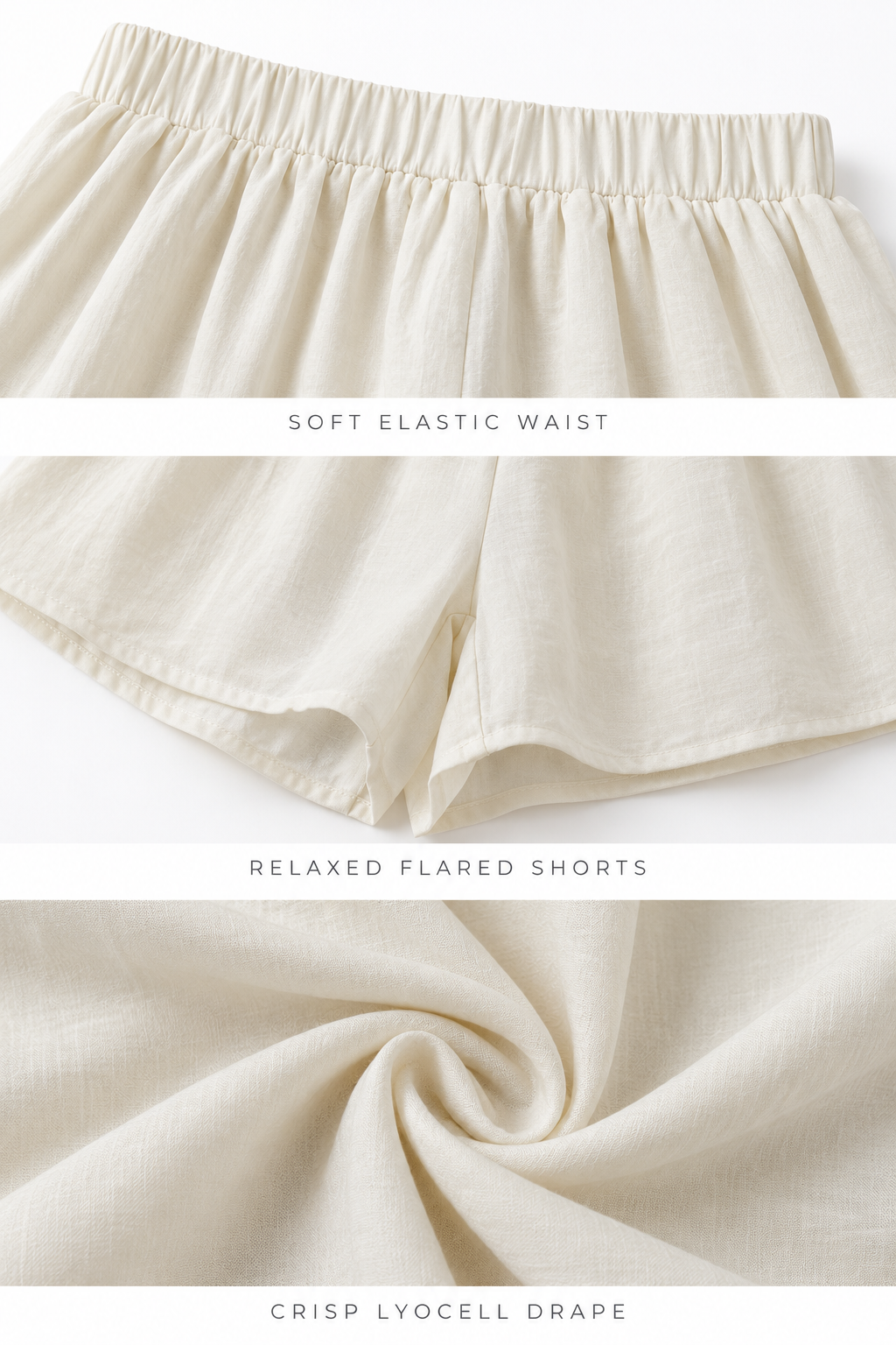 Beige Elastic-Waist Flowy Shorts