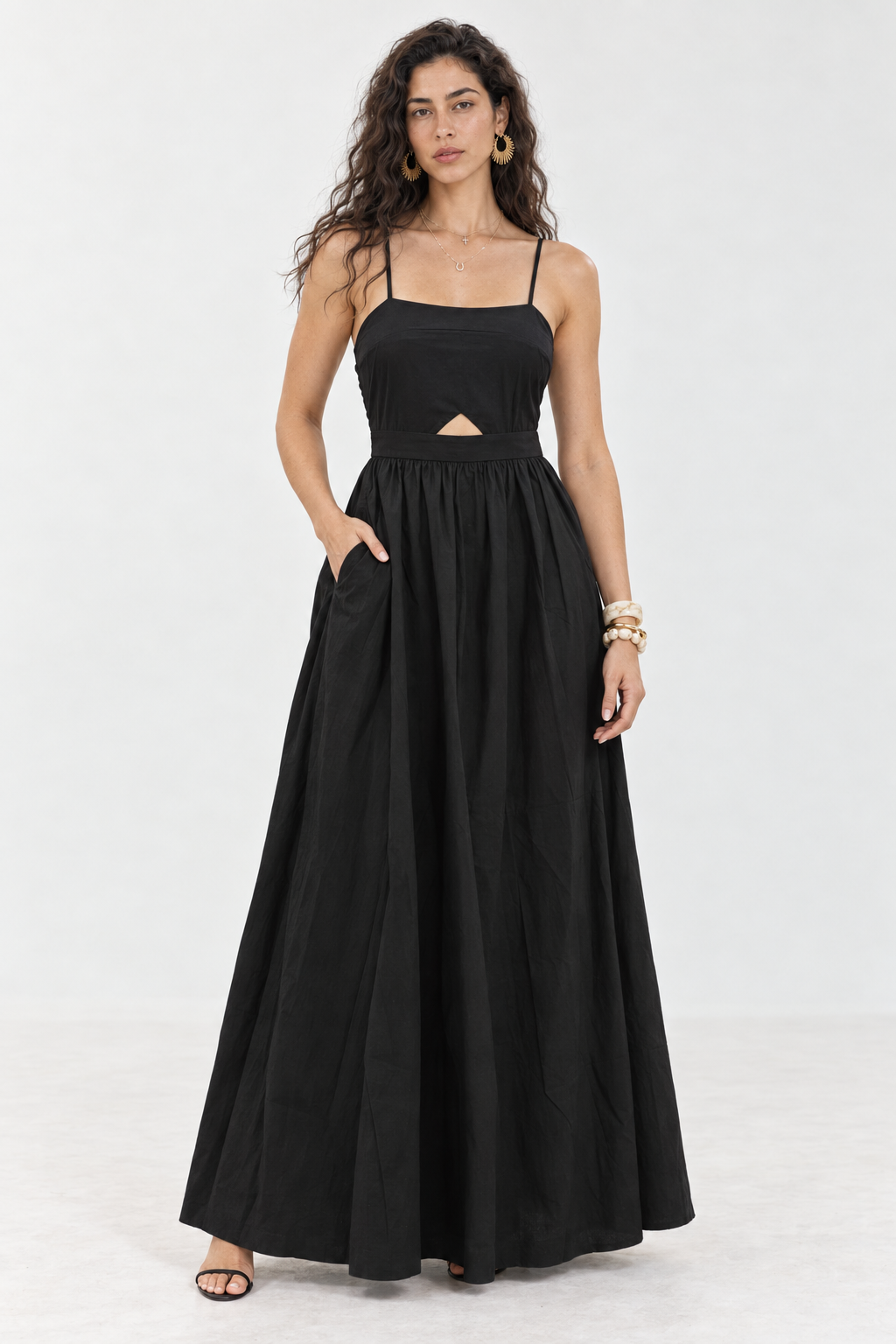 Black Square Neck Maxi Dress 