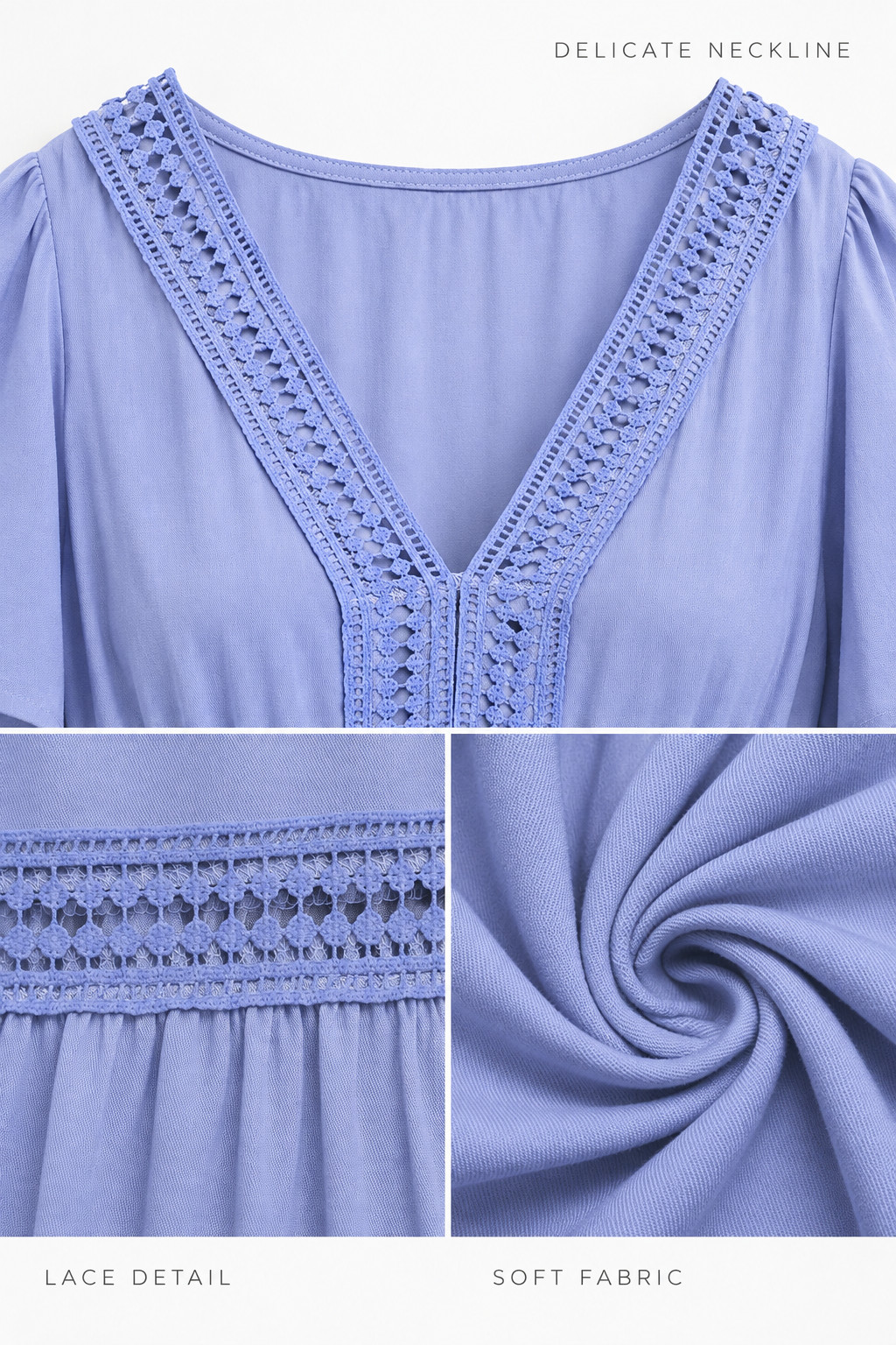 Blue Lace Detail V-Neck Maxi Dress
