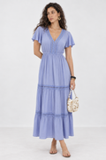Blue Lace Detail V-Neck Maxi Dress
