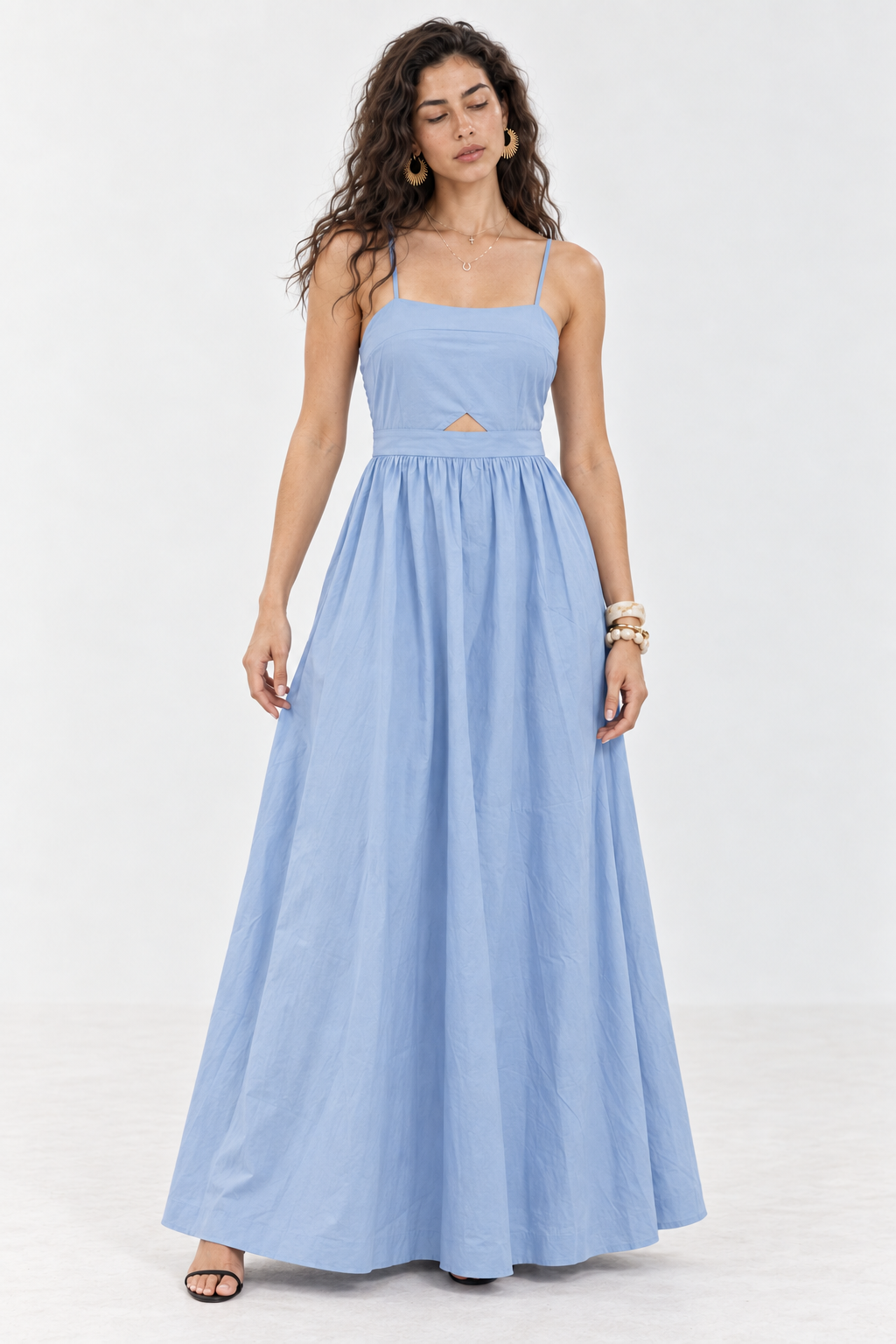 Blue Square Neck Maxi Dress