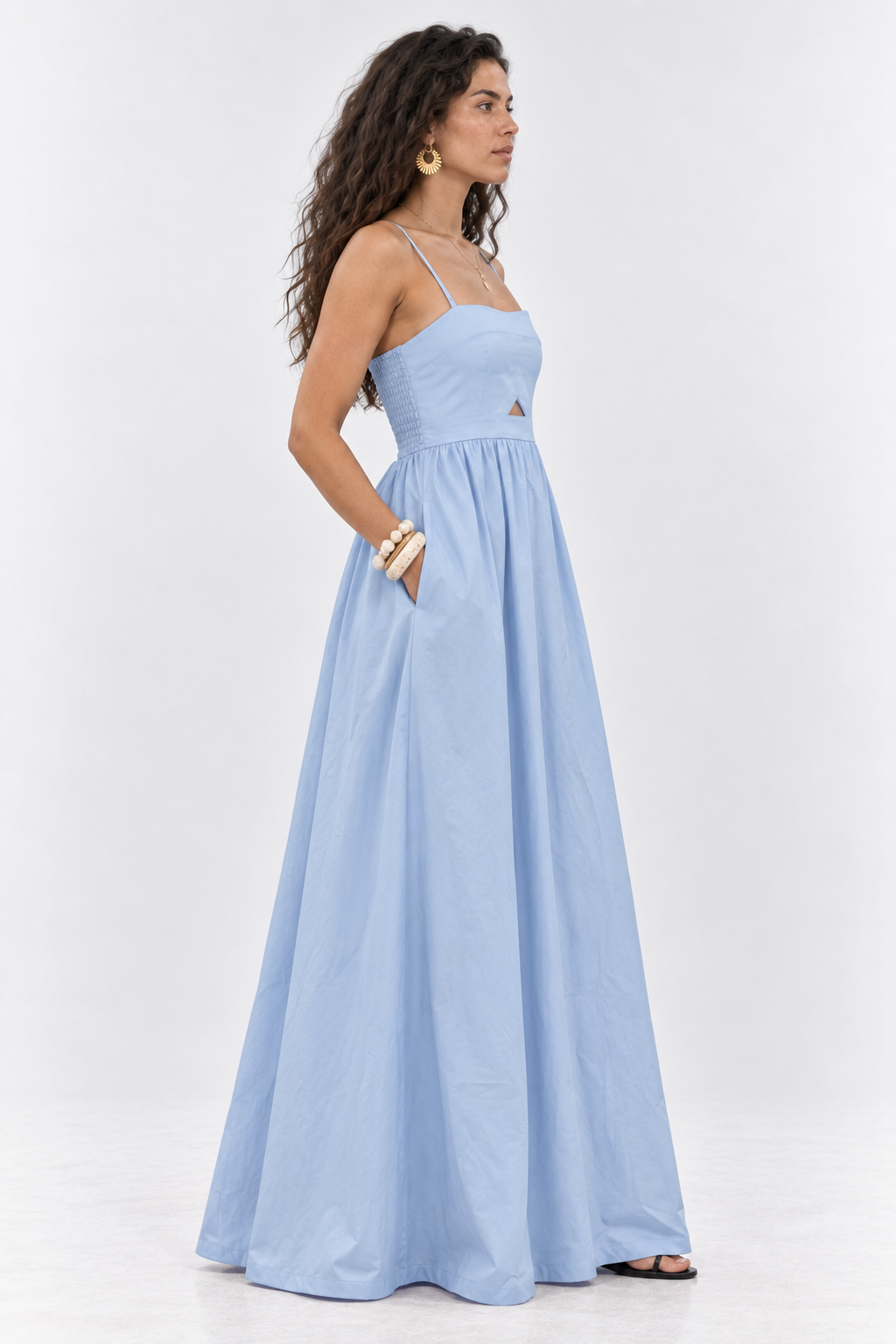 Blue Square Neck Maxi Dress