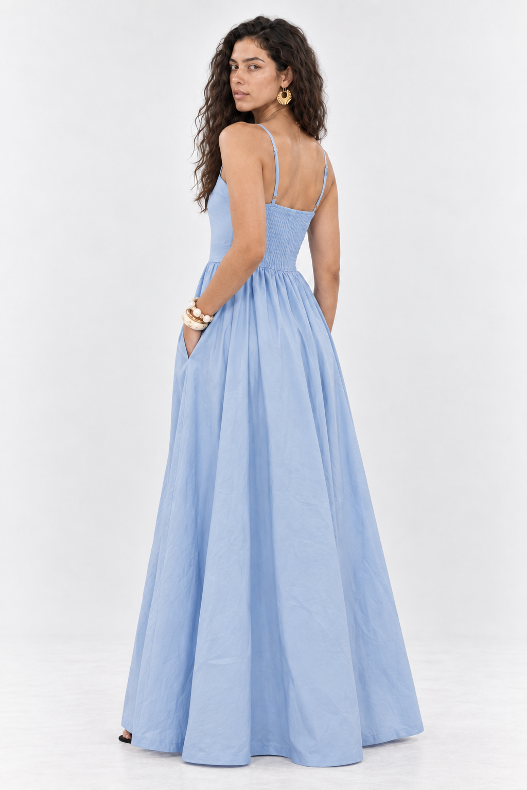 Blue Square Neck Maxi Dress