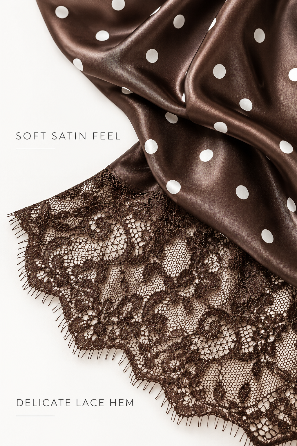 Brown Polka Dot Lace-Trim Midi Skirt