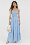 Cover Blue Shirred Tiered Maxi Dress