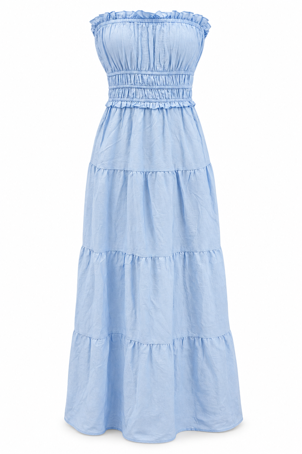 Cover Blue Shirred Tiered Maxi Dress