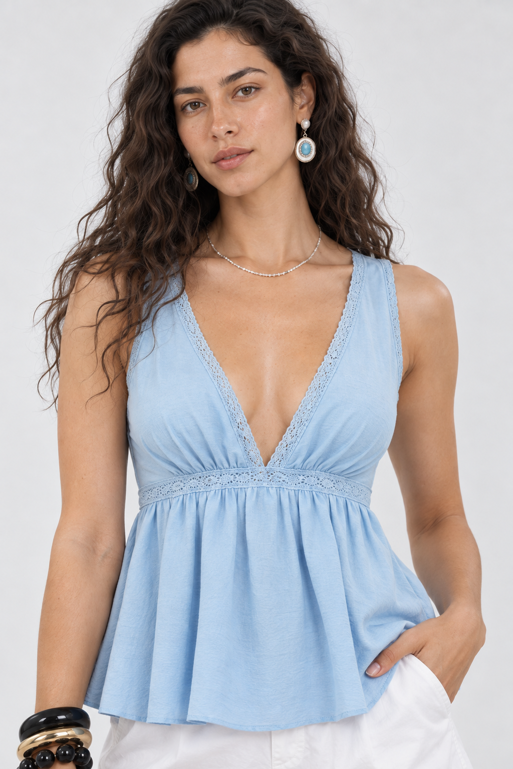  Drift Blue Tie-Back Tank Top