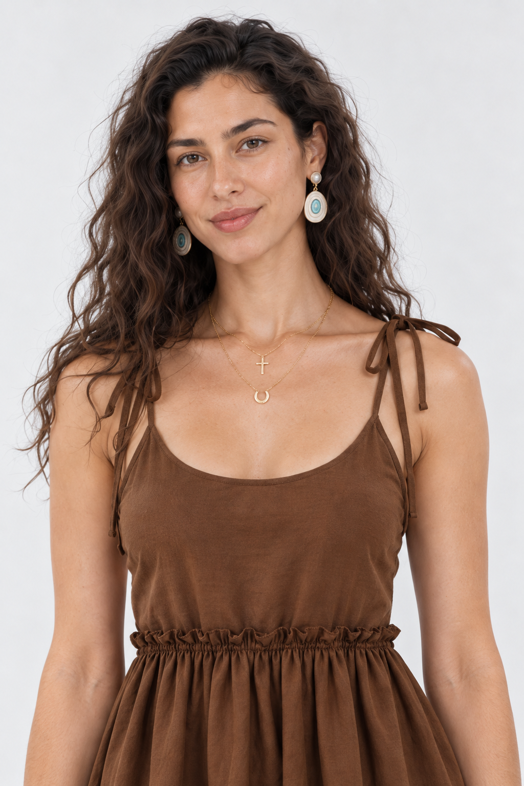 Drift Brown Gathered  Mini Dress