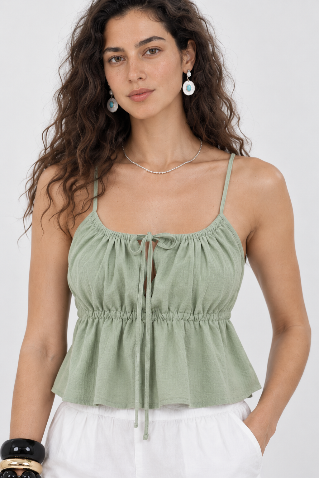 Drift Green Ruched Cami Top