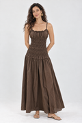 Fern Brown Shirred Maxi Dress