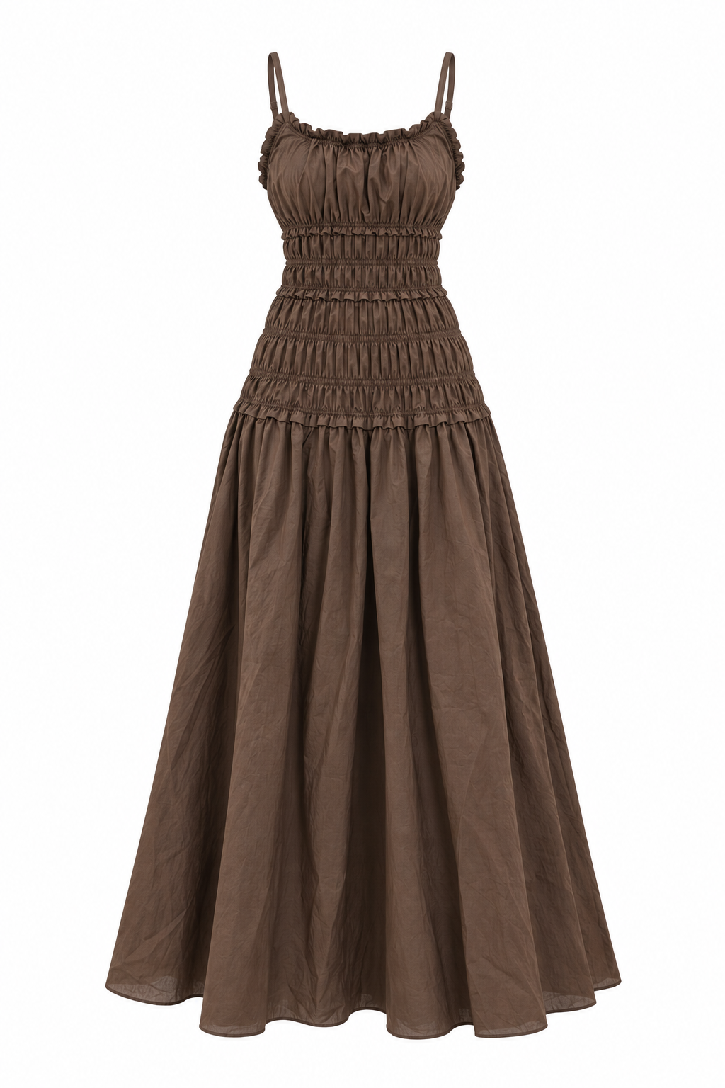 Fern Brown Shirred Maxi Dress