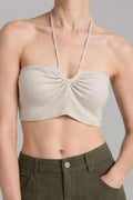 Flaxen Linen Halter Crop Top with Built-In Pads