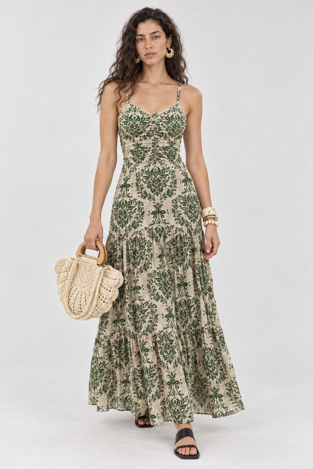  Green Floral Print  Maxi Dress