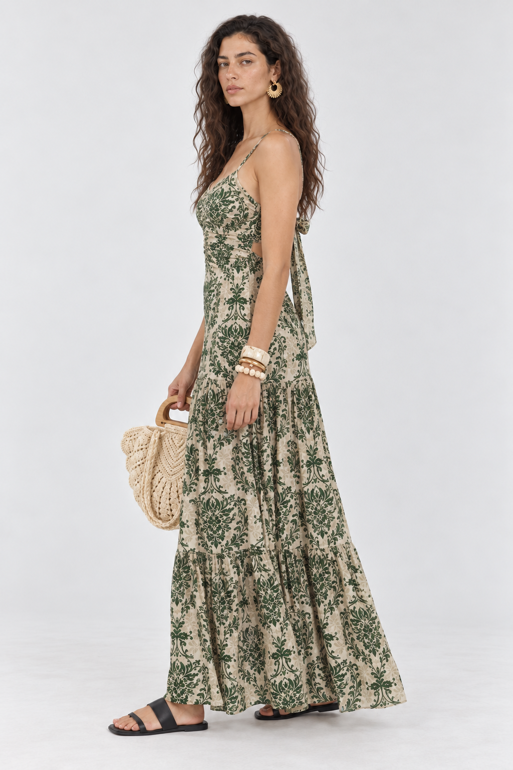  Green Floral Print  Maxi Dress