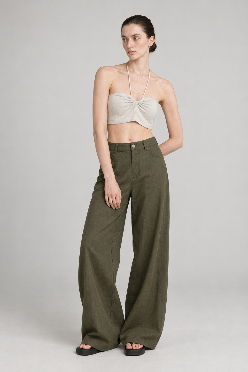 Green Tencel Wide Leg Pants