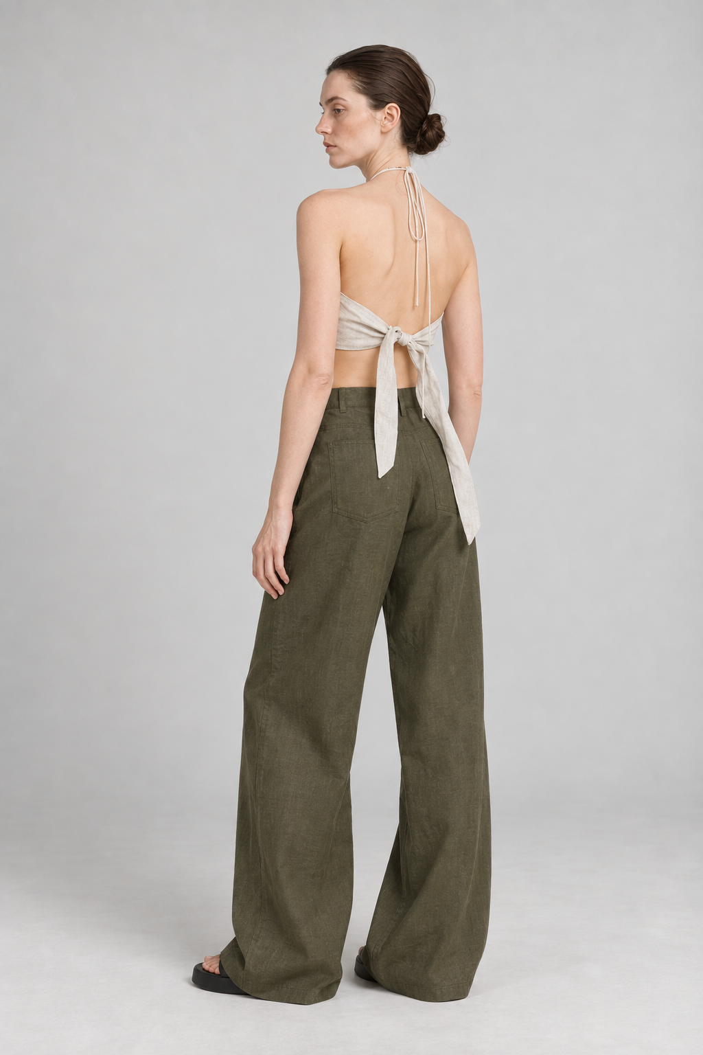 Sage Green Linen Straight Leg Pants