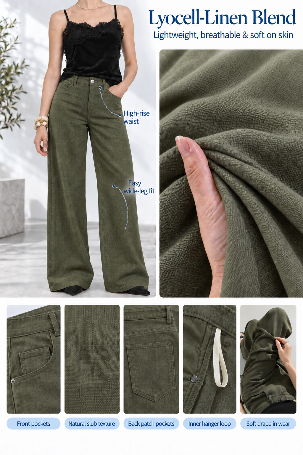 Green Tencel Wide Leg Pants