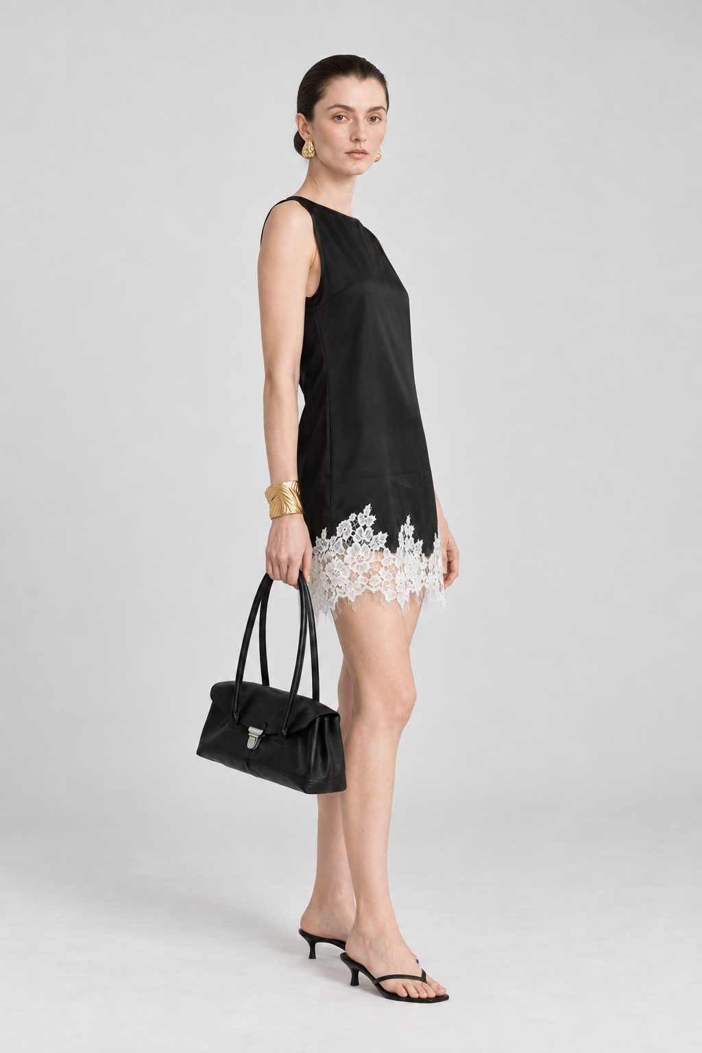 Halo Black Contrast Lace Mini Dress