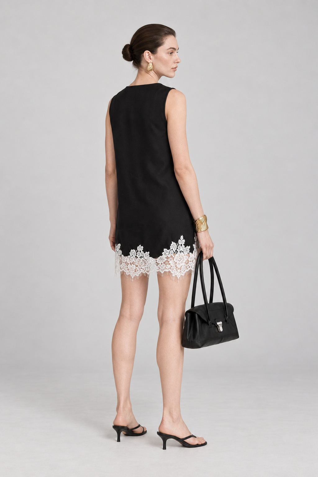 Halo Black Contrast Lace Mini Dress