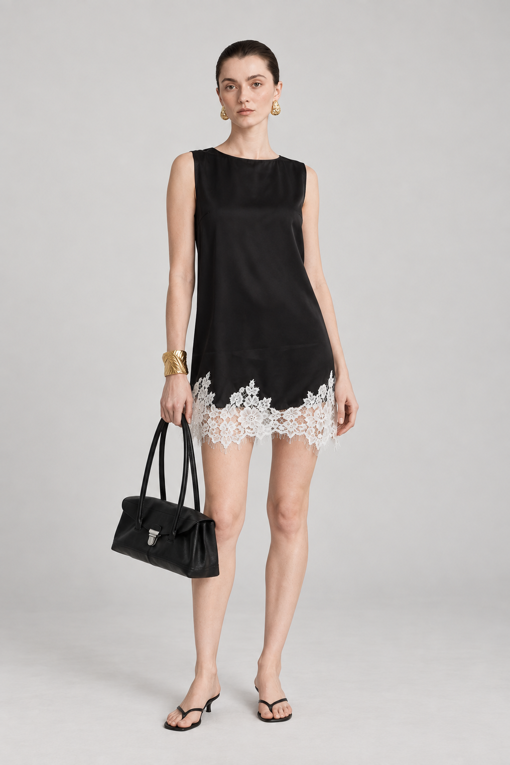 Halo Black Contrast Lace Mini Dress
