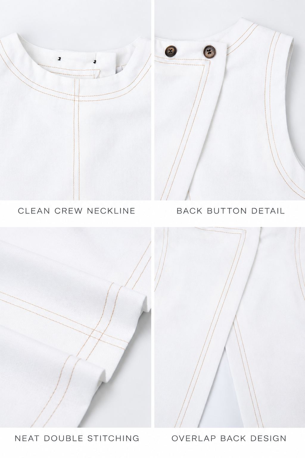 Halo White Contrast-Stitch Top