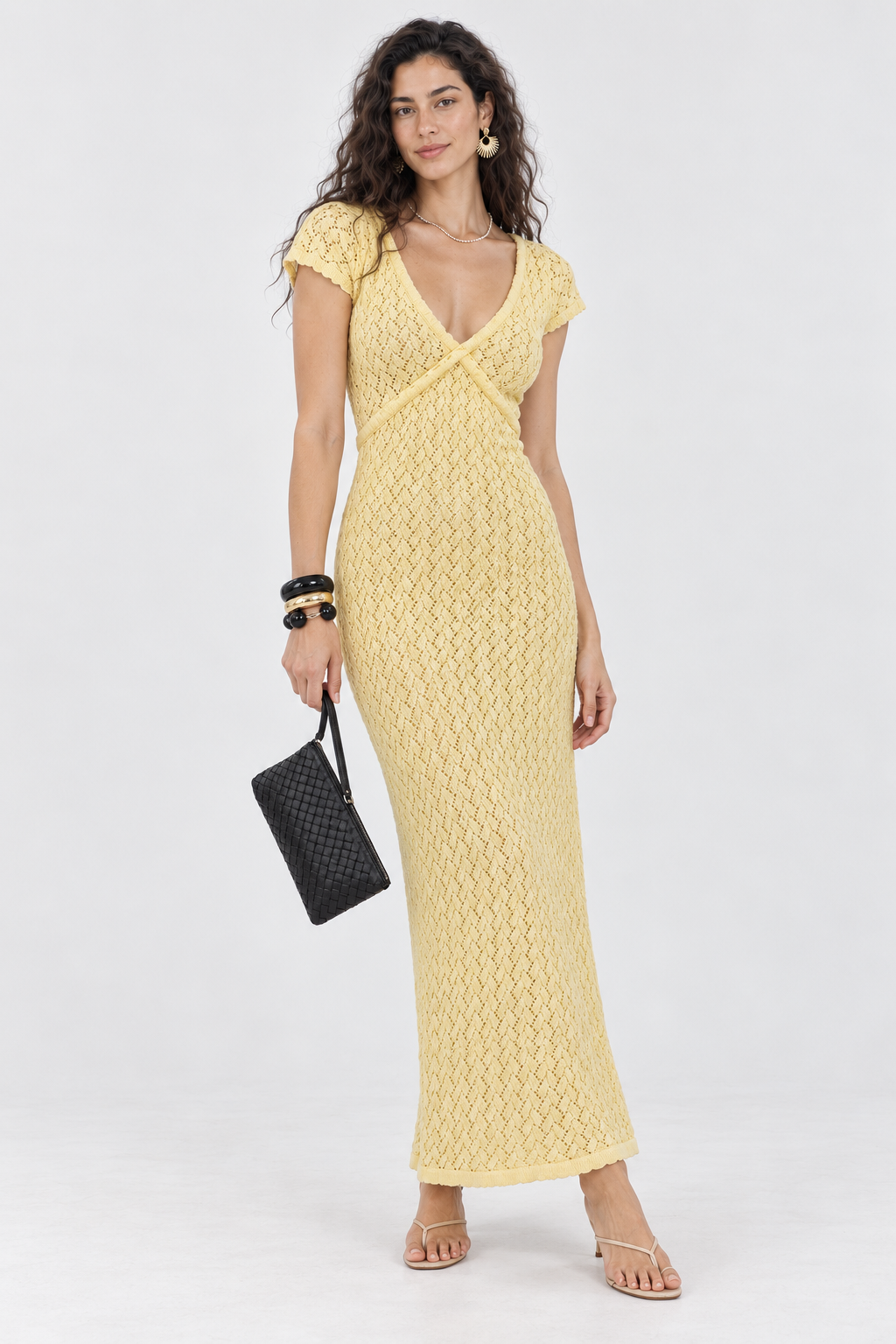 Halo Yellow Open-Knit Maxi Dress