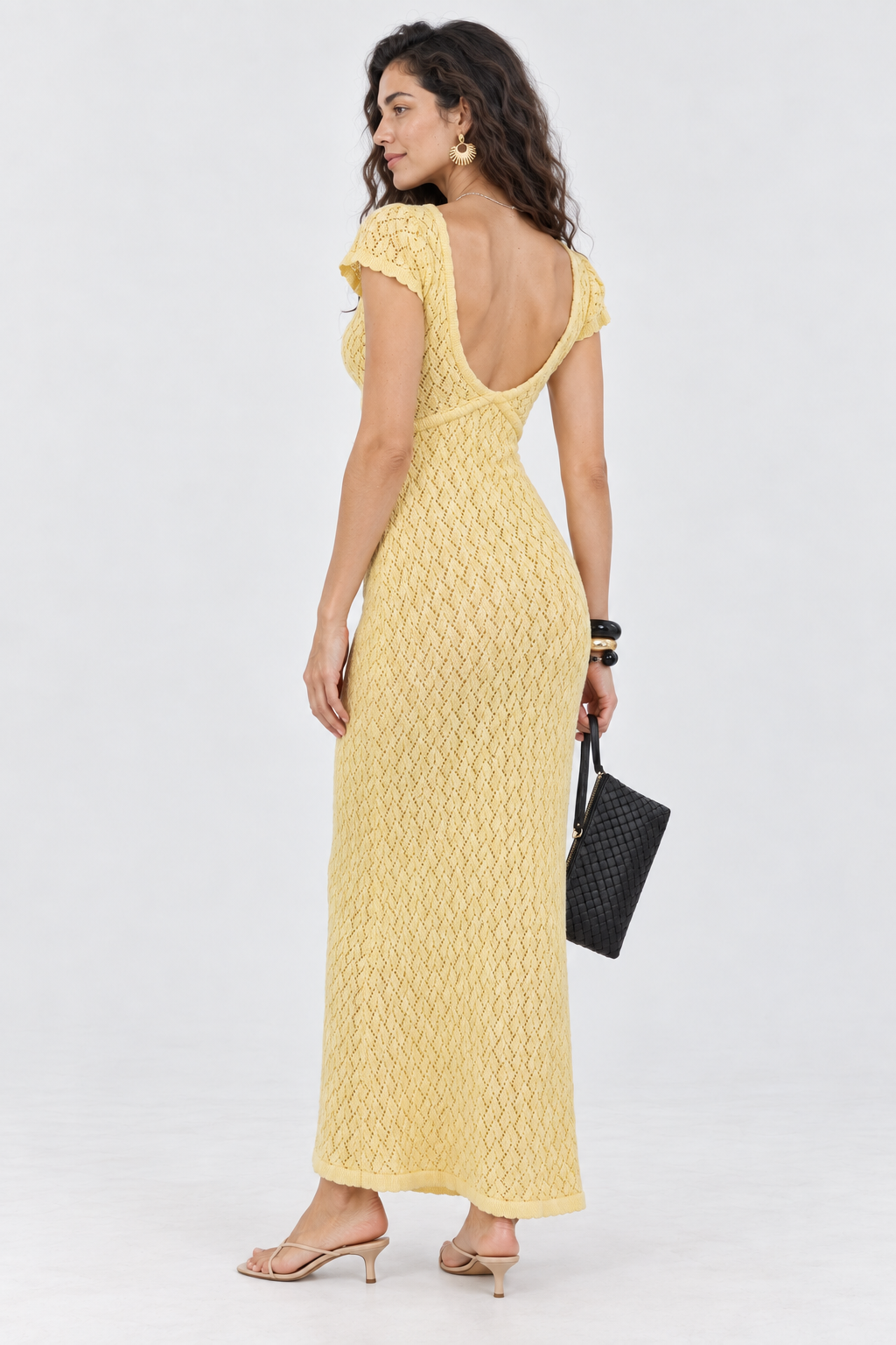 Halo Yellow Open-Knit Maxi Dress