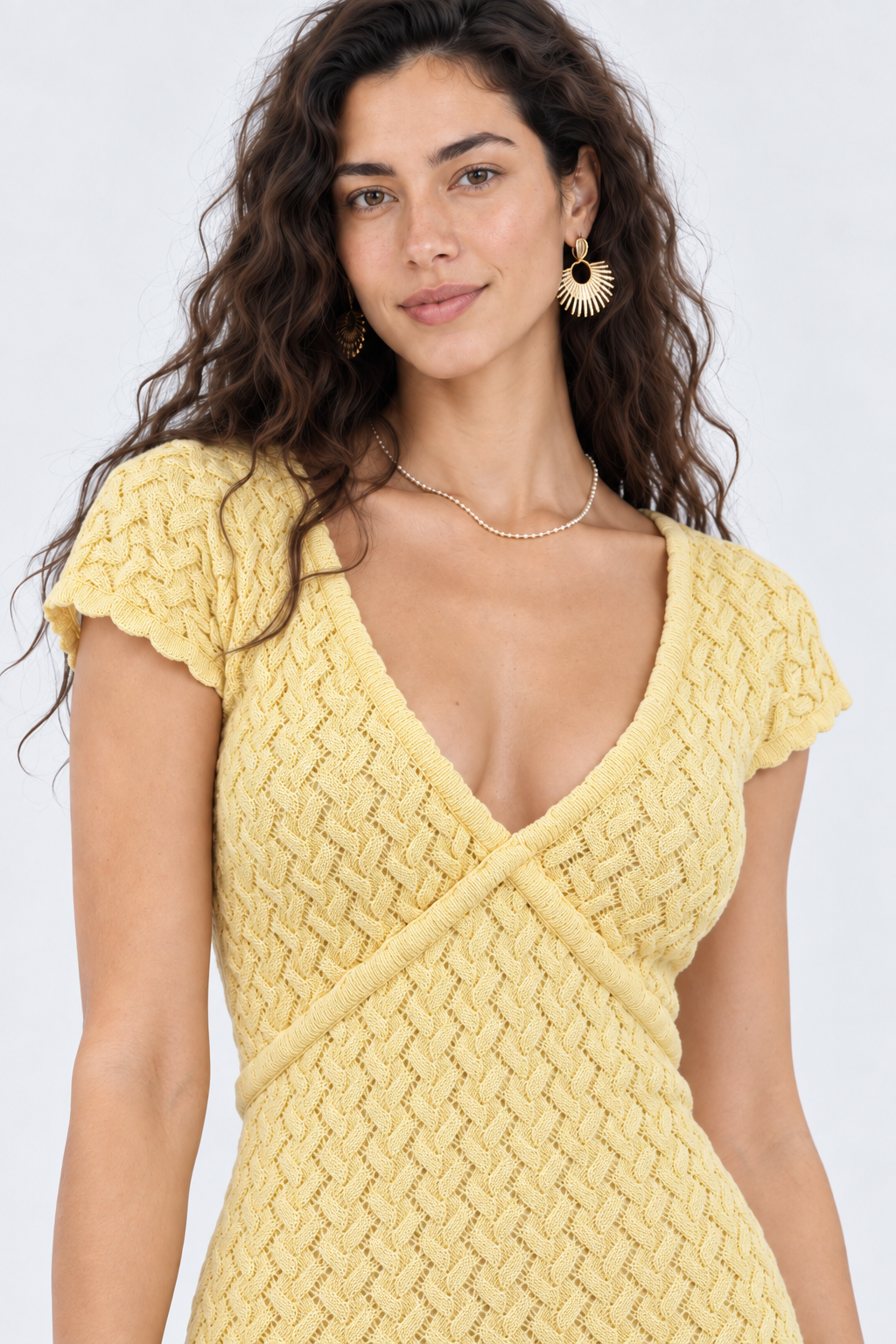 Halo Yellow Open-Knit Maxi Dress