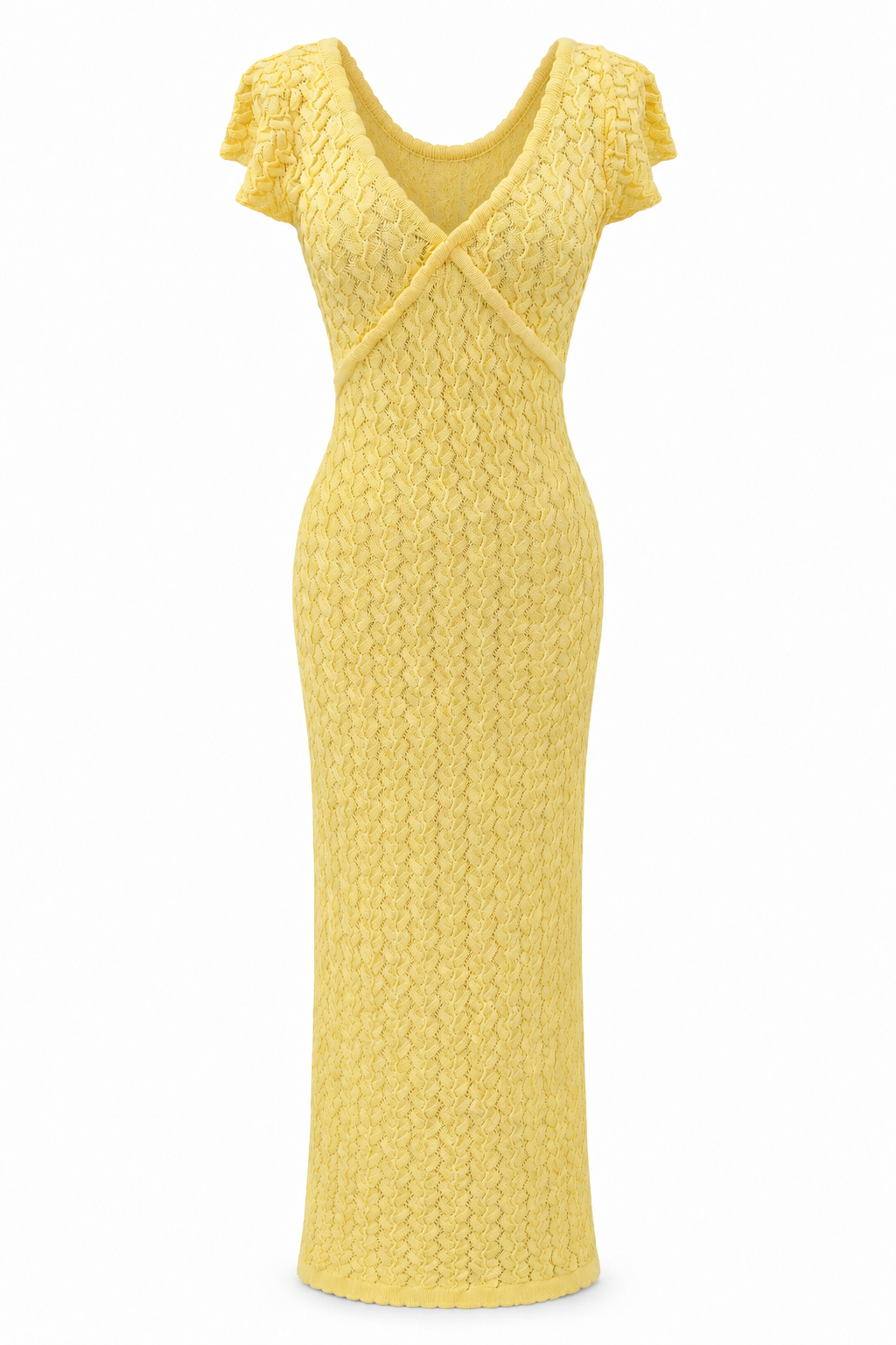 Halo Yellow Open-Knit Maxi Dress