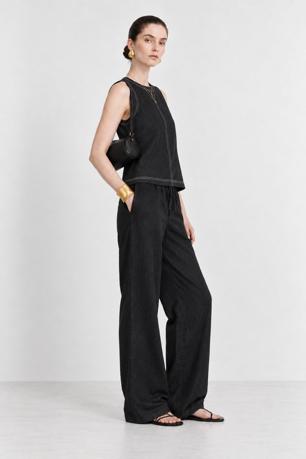 Halo Black Contrast-Stitch Top