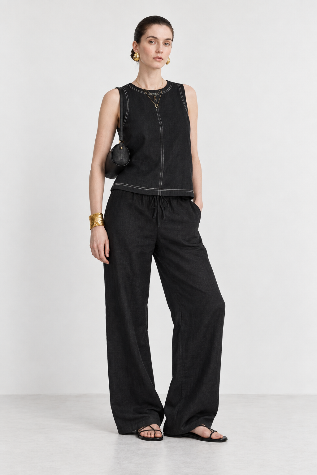 Halo Black Contrast-Stitch Top