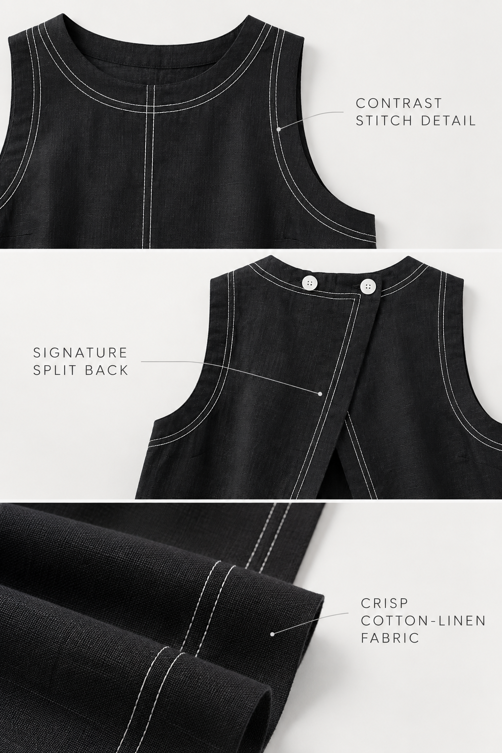 Halo Black Contrast-Stitch Top