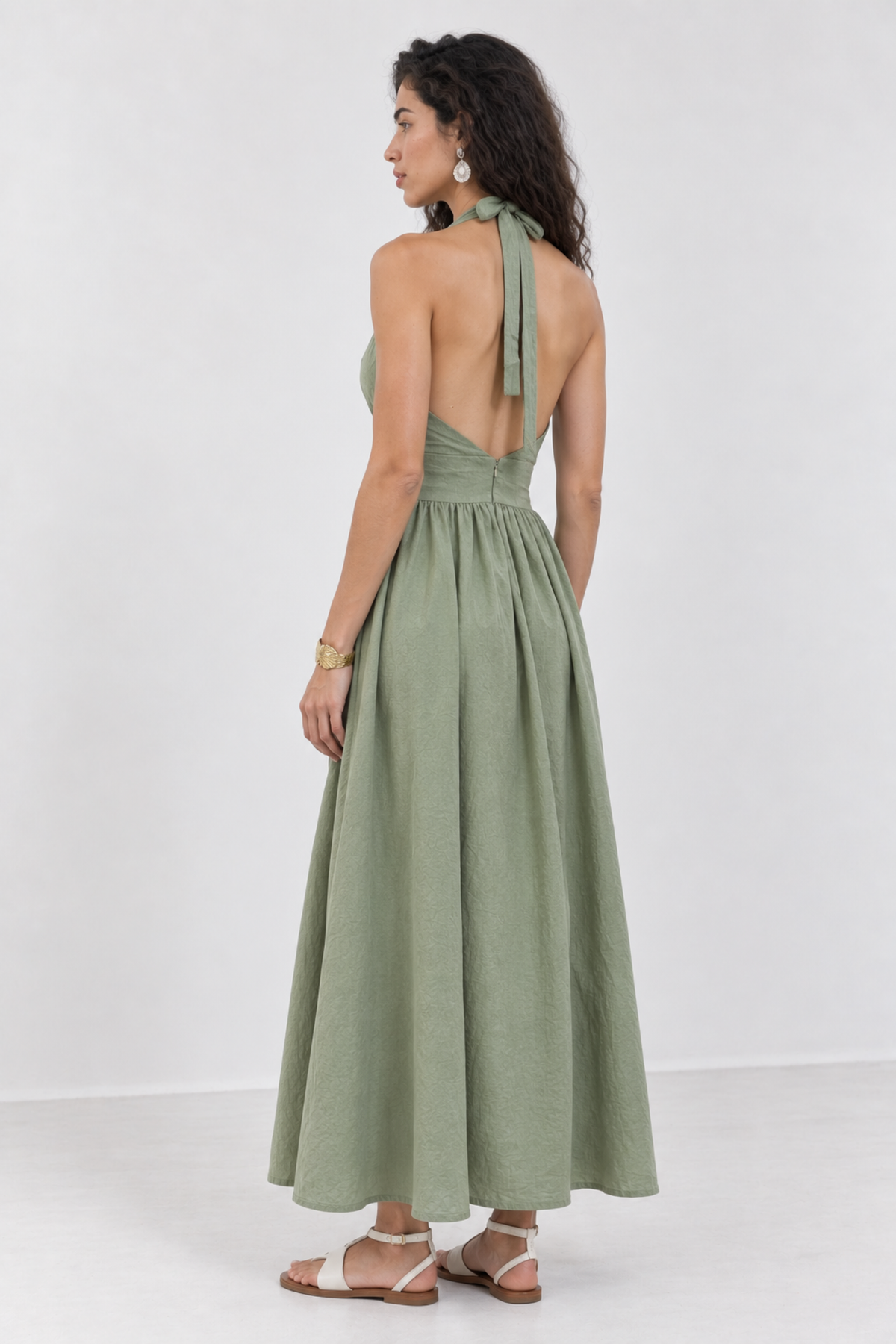 Halter Backless Sage Green Maxi Dress — alternate view 3