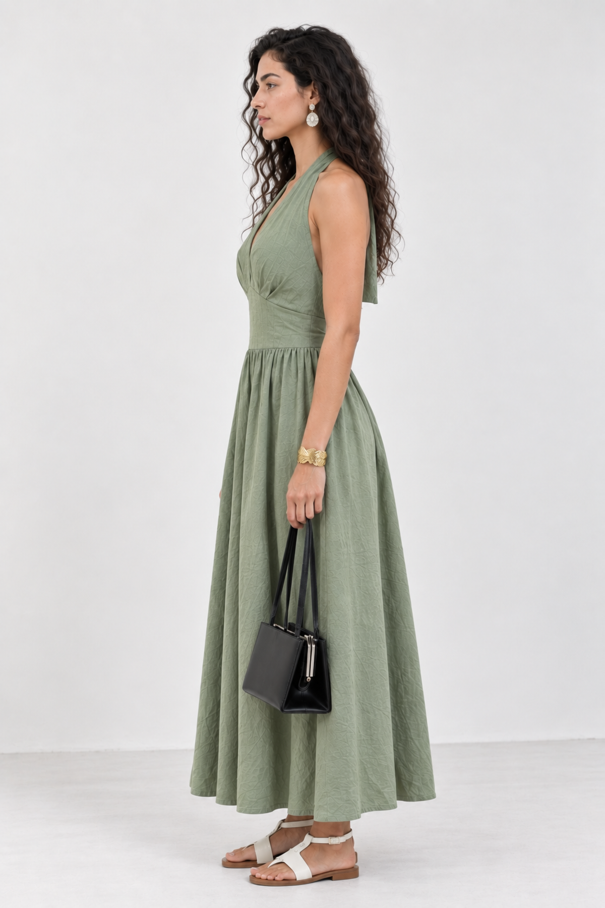Halter Backless Sage Green Maxi Dress — alternate view 2