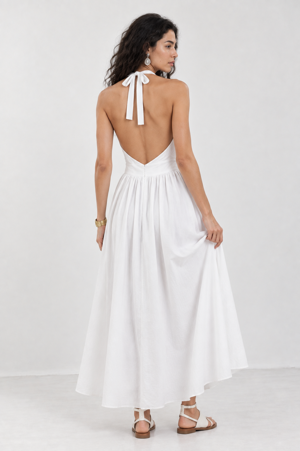 Halter Backless  White Maxi Dress 