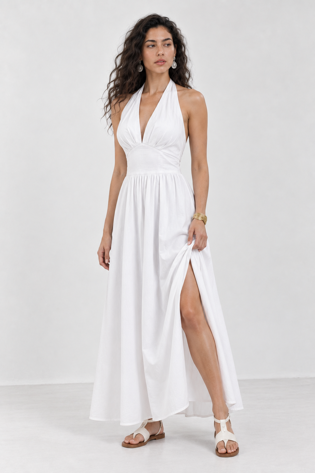 Halter Backless  White Maxi Dress 