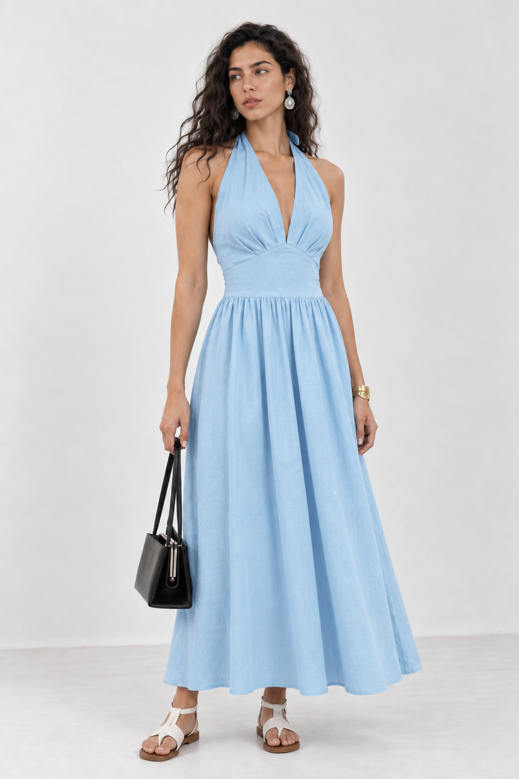 Halter Backless  Blue Maxi Dress