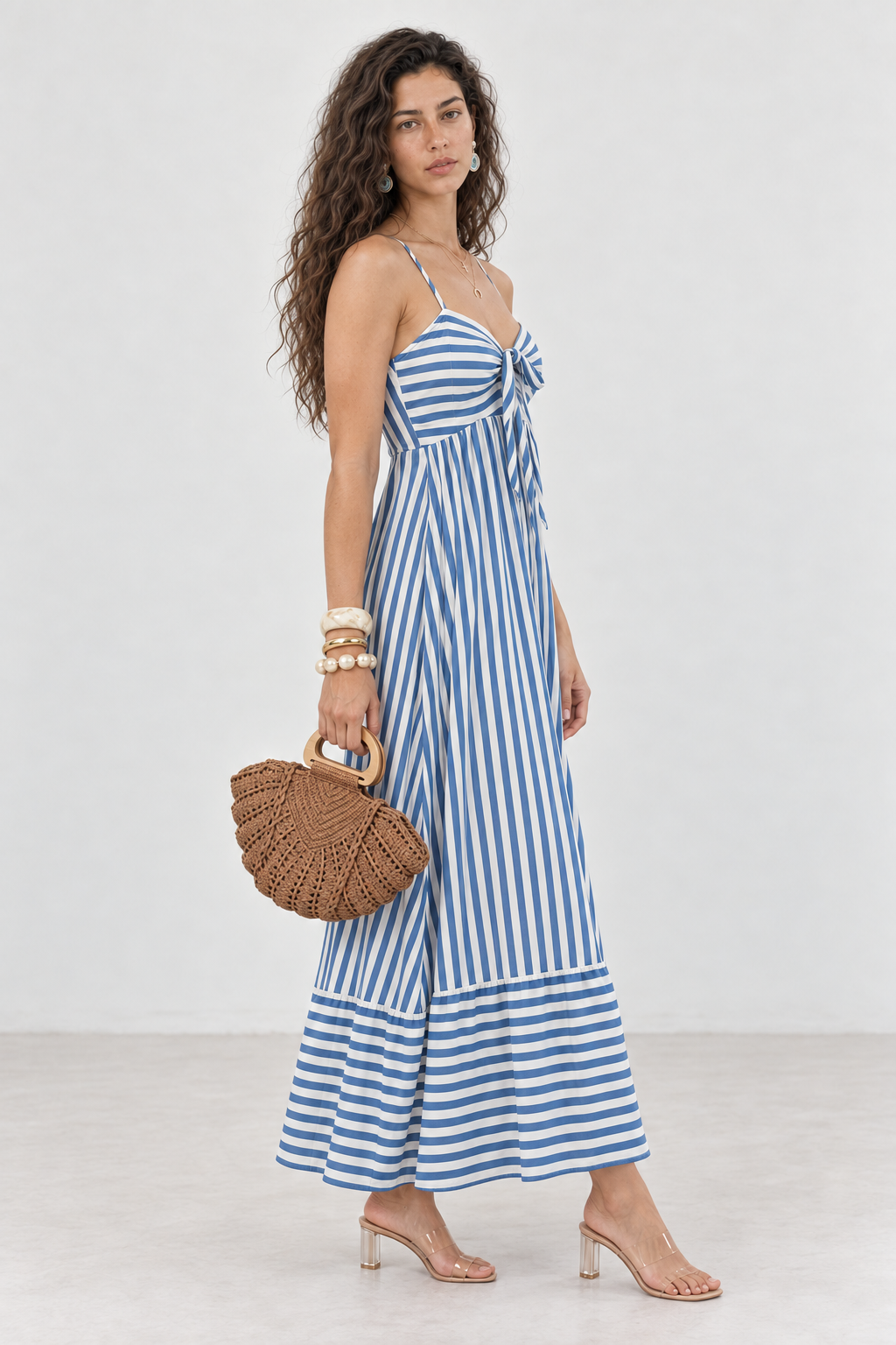 Inlet Blue-White Striped  Maxi Dress