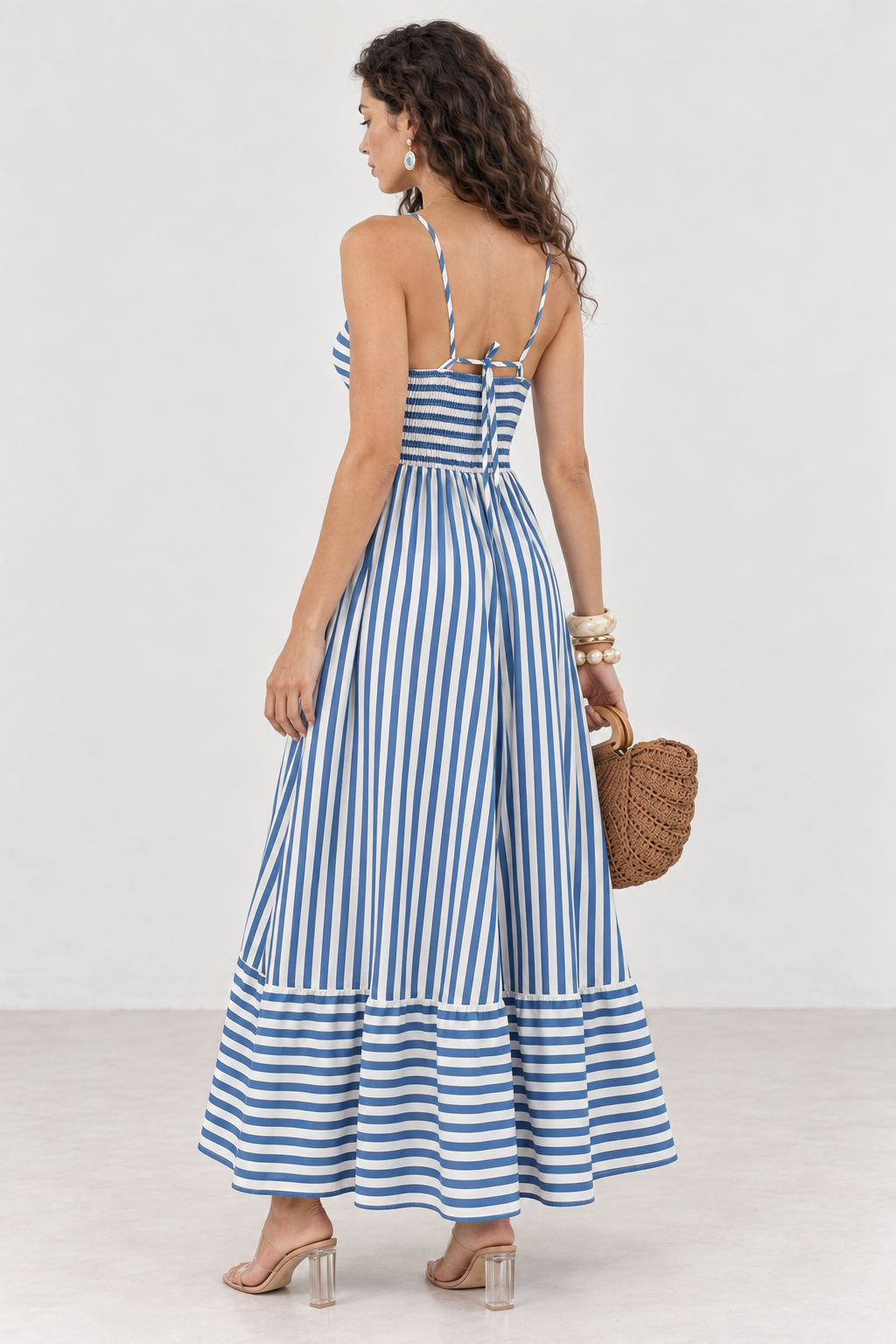 Inlet Blue-White Striped  Maxi Dress