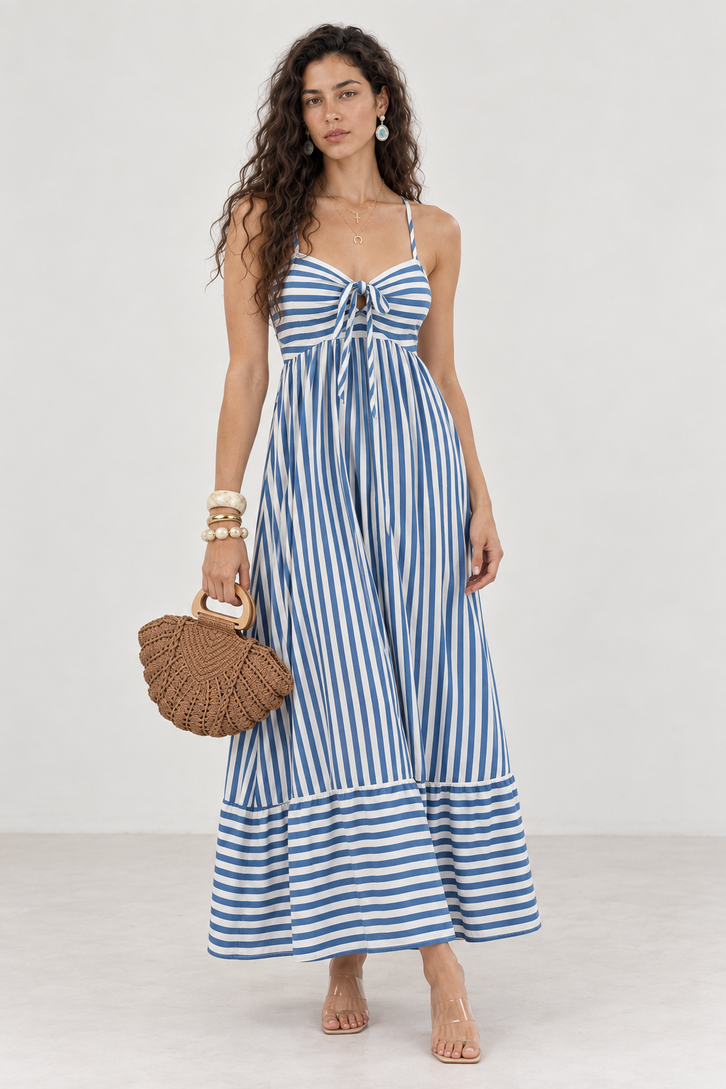 Inlet Blue-White Striped  Maxi Dress